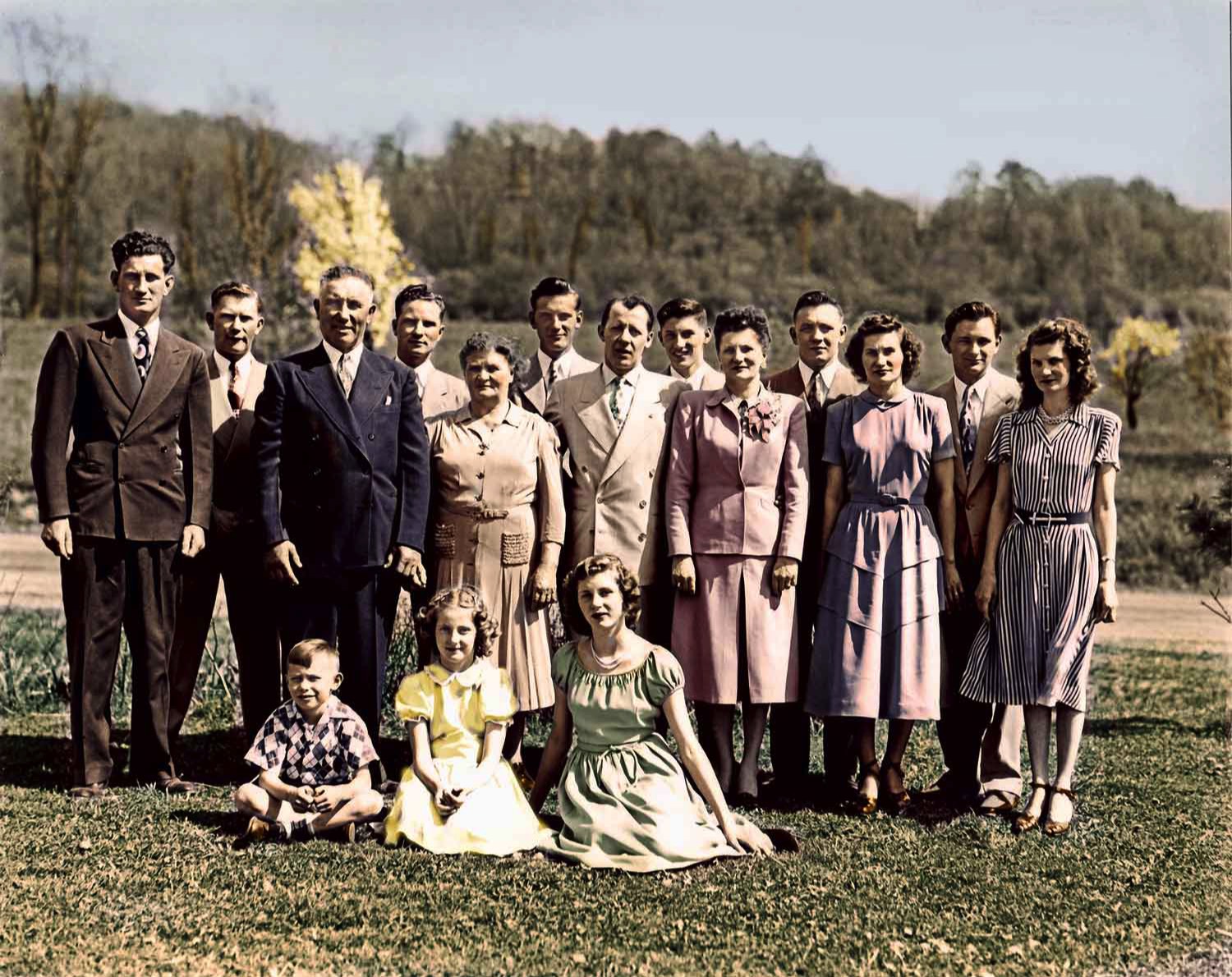 A family gathering, colored version of an original black and white